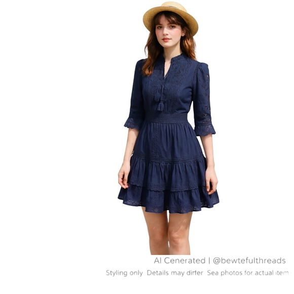 Sunday Best Dresses & Skirts - Sunday Best Navy Lace Cotton Mini Dress Cottagecore XS